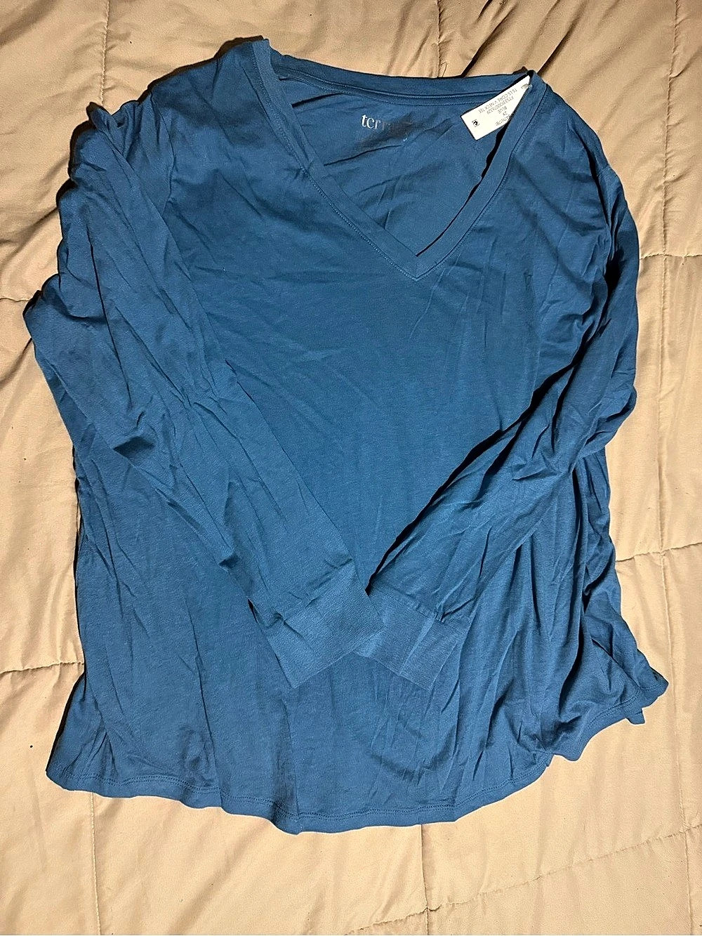 Terra & Sky Women's Plus Long Sleeve V-Neck Tee Blue 2X NEW WITH TAG